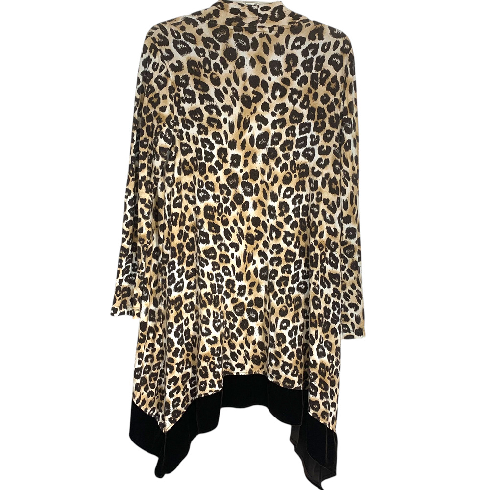 Chico's Zenergy Sz 2 Large Leopard Print Open Front Duster Cardigan Velour Trim - Picture 8 of 8
